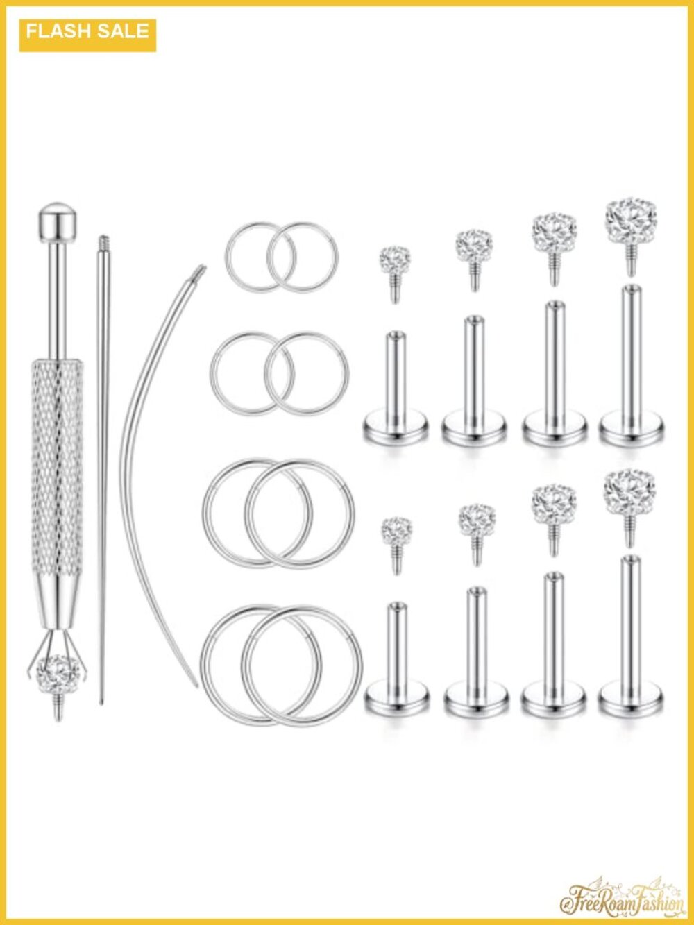 8 Pair Tragus Piercing Set Studs & Hoops 316L Surgical Steel 14K Gold Plated